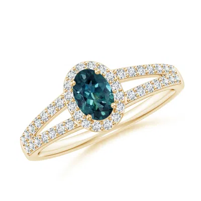 ANGARA OVAL TEAL MONTANA SAPPHIRE SPLIT SHANK HALO RING