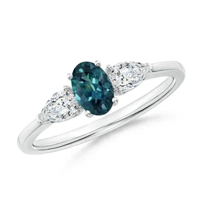 ANGARA OVAL TEAL MONTANA SAPPHIRE THREE STONE RING WITH PEAR DIAMONDS