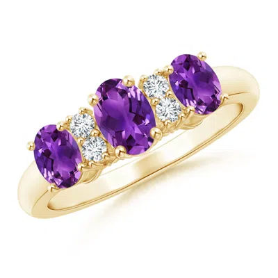 ANGARA OVAL THREE STONE AMETHYST ENGAGEMENT RING WITH DIAMONDS