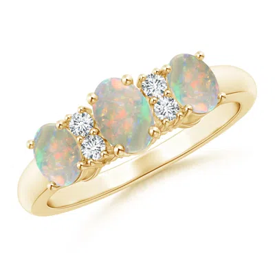 ANGARA OVAL THREE STONE OPAL ENGAGEMENT RING WITH DIAMONDS