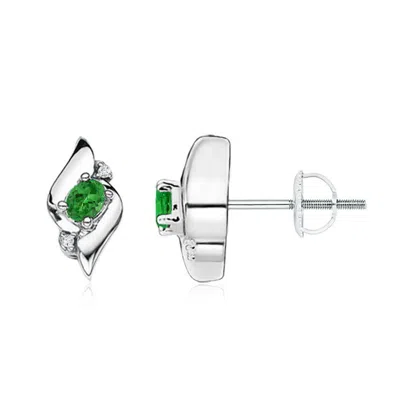 ANGARA OVAL TSAVORITE AND DIAMOND SHELL STUD EARRINGS