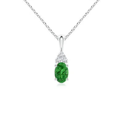 ANGARA OVAL TSAVORITE SOLITAIRE PENDANT WITH TRIO DIAMOND