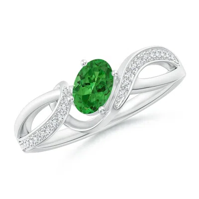 ANGARA OVAL TSAVORITE TWISTED RIBBON RING WITH PAVE DIAMONDS