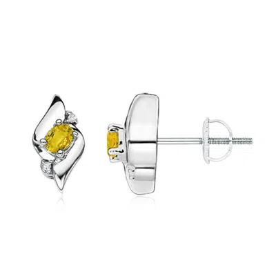 ANGARA OVAL YELLOW SAPPHIRE AND DIAMOND SHELL STUD EARRINGS