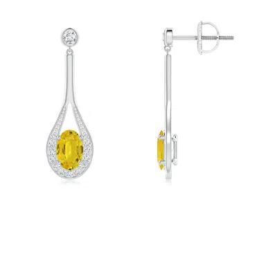 ANGARA OVAL YELLOW SAPPHIRE LONG DROP EARRINGS WITH DIAMOND