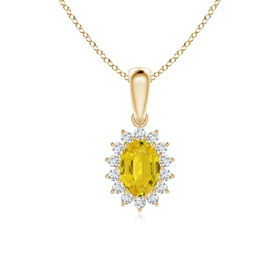 ANGARA OVAL YELLOW SAPPHIRE PENDANT WITH FLORAL DIAMOND HALO