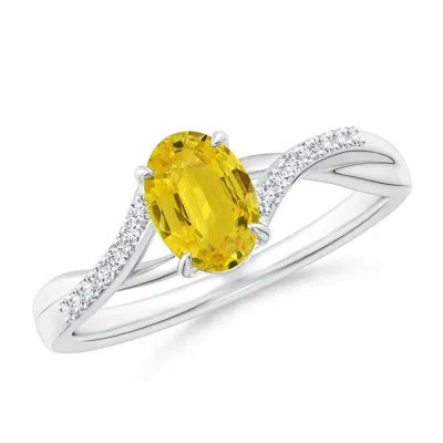 ANGARA OVAL YELLOW SAPPHIRE SPLIT SHANK RING WITH DIAMOND ACCENTS