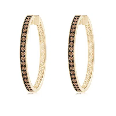 ANGARA PAVE-SET COFFEE DIAMOND HOOP EARRINGS WITH MILGRAIN
