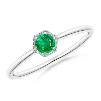 ANGARA PAVE SET EMERALD HEXAGON SOLITAIRE RING WITH MILGRAIN