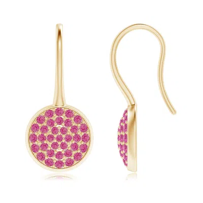 ANGARA PAVE SET PINK SAPPHIRE CIRCLE EARRINGS WITH FISH HOOK