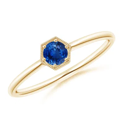 ANGARA PAVE SET SAPPHIRE HEXAGON SOLITAIRE RING WITH MILGRAIN
