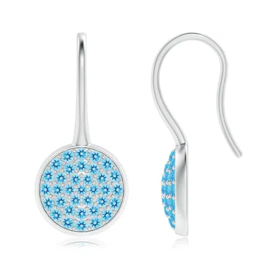 ANGARA PAVE SET SWISS BLUE TOPAZ CIRCLE EARRINGS WITH FISH HOOK