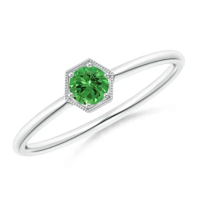 ANGARA PAVE SET TSAVORITE HEXAGON SOLITAIRE RING WITH MILGRAIN