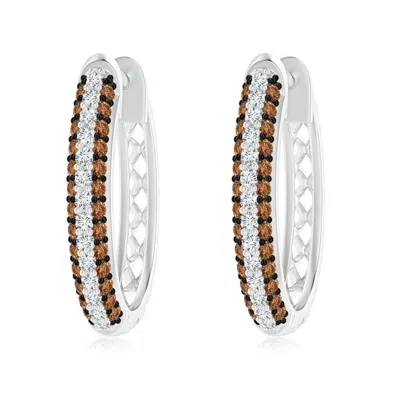 ANGARA PAVE-SET WHITE AND BROWN DIAMOND HOOP EARRINGS