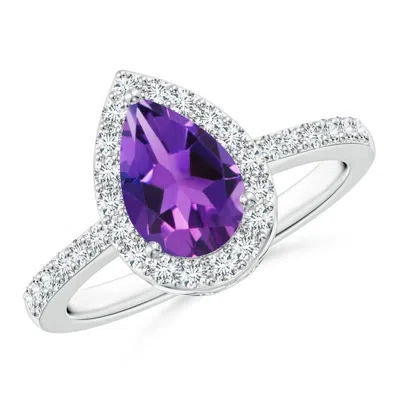 ANGARA PEAR AMETHYST RING WITH DIAMOND HALO