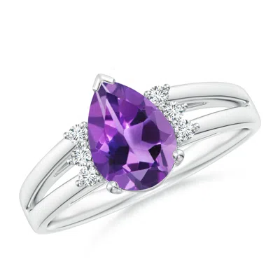 ANGARA PEAR AMETHYST RING WITH TRIPLE DIAMOND ACCENTS