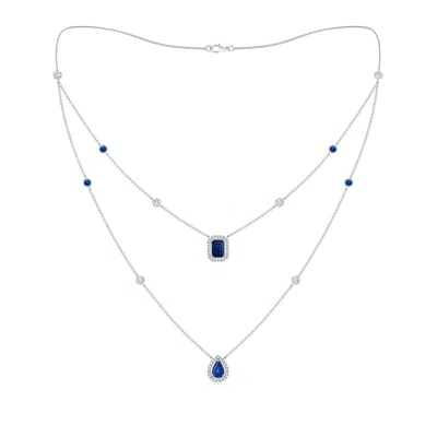 ANGARA PEAR & EMERALD-CUT SAPPHIRE HALO LAYERED STATION NECKLACE