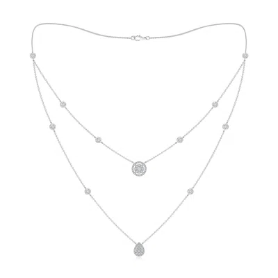 ANGARA PEAR & ROUND DIAMOND CLUSTER TWO-LAYER STATION NECKLACE