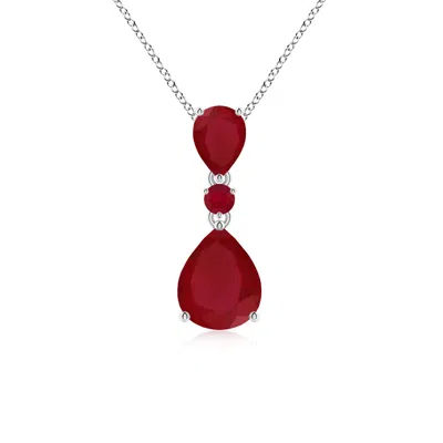 ANGARA PEAR AND ROUND RUBY THREE STONE PENDANT
