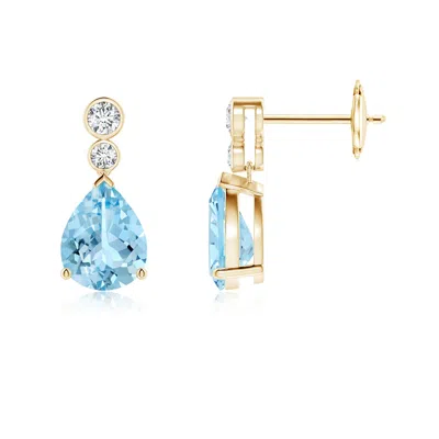 ANGARA PEAR AQUAMARINE DANGLE EARRINGS WITH BEZEL-SET DIAMONDS