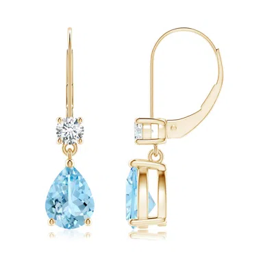 ANGARA PEAR AQUAMARINE LEVERBACK DROP EARRINGS WITH DIAMOND