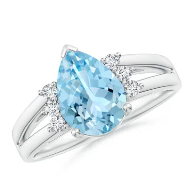 ANGARA PEAR AQUAMARINE RING WITH TRIPLE DIAMOND ACCENTS