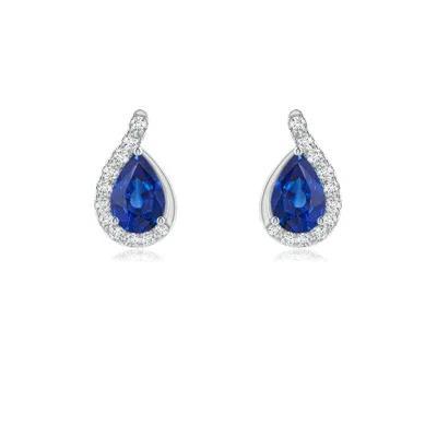 ANGARA PEAR BLUE SAPPHIRE EARRINGS WITH DIAMOND SWIRL FRAME