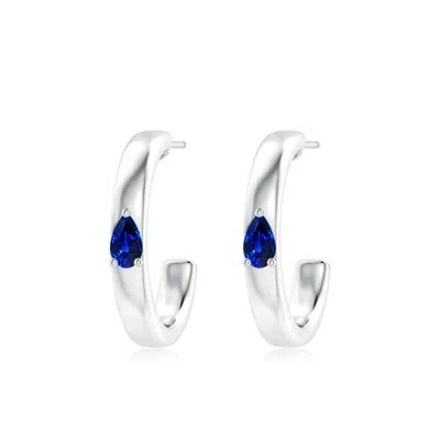 ANGARA PEAR BLUE SAPPHIRE SOLITAIRE HOOP EARRINGS