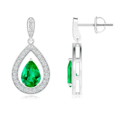 ANGARA PEAR EMERALD DROP EARRINGS WITH DIAMOND HALO