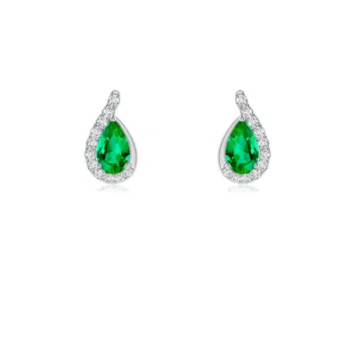 ANGARA PEAR EMERALD EARRINGS WITH DIAMOND SWIRL FRAME