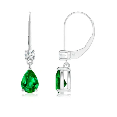ANGARA PEAR EMERALD LEVERBACK DROP EARRINGS WITH DIAMOND