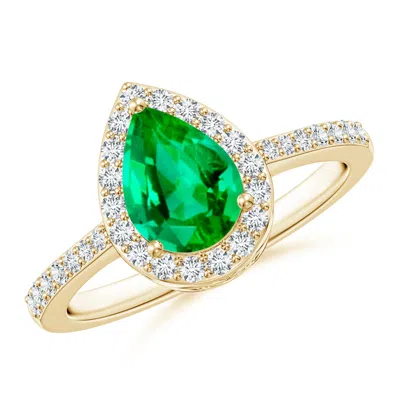 ANGARA PEAR EMERALD RING WITH DIAMOND HALO