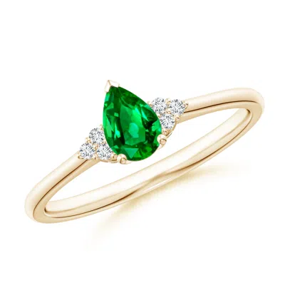 ANGARA PEAR EMERALD SOLITAIRE RING WITH TRIO DIAMOND ACCENTS