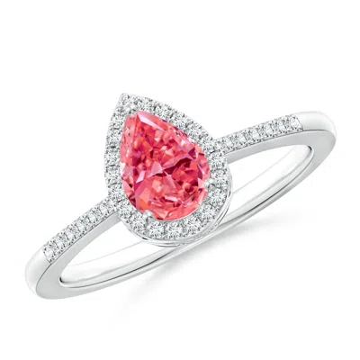 ANGARA PEAR FANCY INTENSE PINK DIAMOND RING WITH HALO