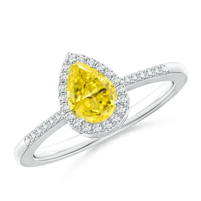 ANGARA PEAR FANCY INTENSE YELLOW DIAMOND RING WITH HALO