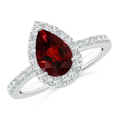 ANGARA PEAR GARNET RING WITH DIAMOND HALO