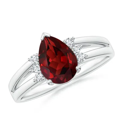 ANGARA PEAR GARNET RING WITH TRIPLE DIAMOND ACCENTS