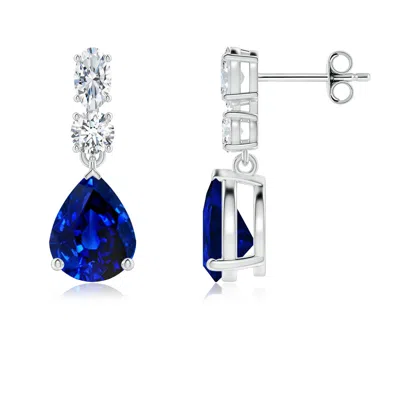 ANGARA PEAR LAB-GROWN BLUE SAPPHIRE DANGLE EARRINGS WITH DIAMOND ACCENTS