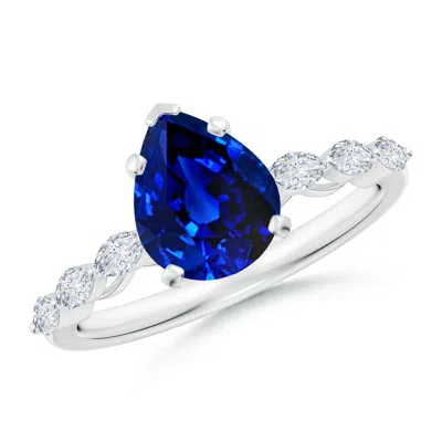 ANGARA PEAR LAB-GROWN BLUE SAPPHIRE ENGAGEMENT RING WITH MARQUISE DIAMONDS