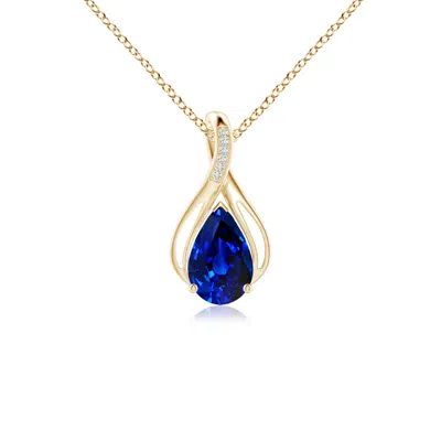 ANGARA PEAR LAB-GROWN BLUE SAPPHIRE INFINITY TWIST PENDANT WITH DIAMONDS