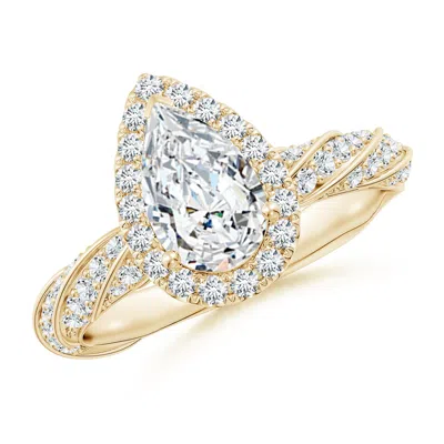 ANGARA PEAR LAB-GROWN DIAMOND HALO TWISTED ROPE SHANK ENGAGEMENT RING