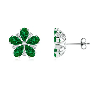 ANGARA PEAR LAB-GROWN EMERALD AND DIAMOND FLOWER STUD EARRINGS