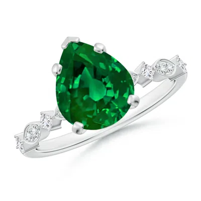 ANGARA PEAR LAB-GROWN EMERALD ENGAGEMENT RING WITH MARQUISE MOTIFS