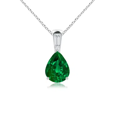 ANGARA PEAR LAB-GROWN EMERALD PENDANT WITH BAGUETTE DIAMOND
