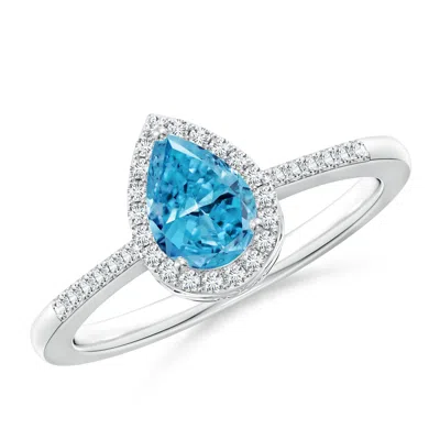 ANGARA PEAR LAB-GROWN FANCY INTENSE BLUE DIAMOND RING WITH HALO