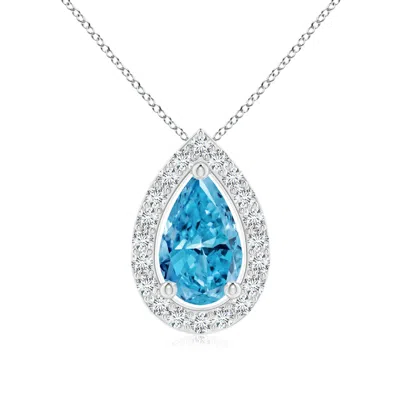 ANGARA PEAR LAB-GROWN FANCY INTENSE BLUE DIAMOND SOLITAIRE FLOATING HALO PENDANT