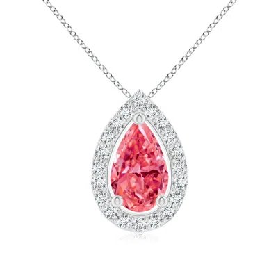 ANGARA PEAR LAB-GROWN FANCY INTENSE PINK DIAMOND SOLITAIRE FLOATING HALO PENDANT