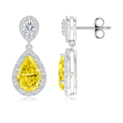 ANGARA PEAR LAB-GROWN FANCY INTENSE YELLOW DIAMOND DROP EARRINGS WITH HALO