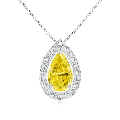 ANGARA PEAR LAB-GROWN FANCY INTENSE YELLOW DIAMOND SOLITAIRE FLOATING HALO PENDANT
