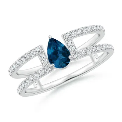 ANGARA PEAR LONDON BLUE TOPAZ PARALLEL SPLIT SHANK RING WITH ACCENTS